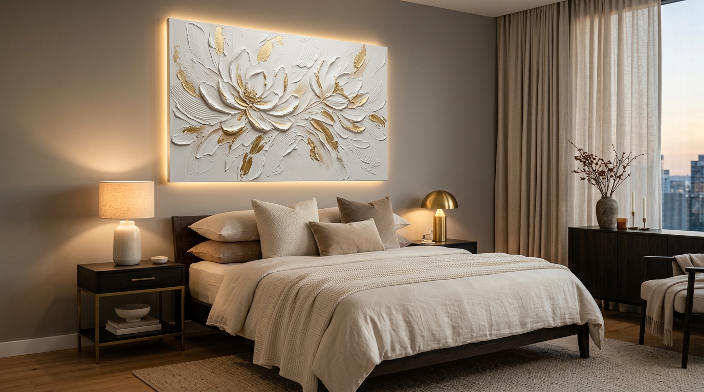 Best Bedroom Wall Art Ideas: How to Style 3D Texture Painting Above Your Bed | SleekyOne