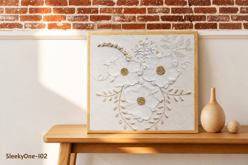 SleekyOne-102: Handcrafted White Floral 3D Texture Wall Art in Bangladesh | SleekyOne